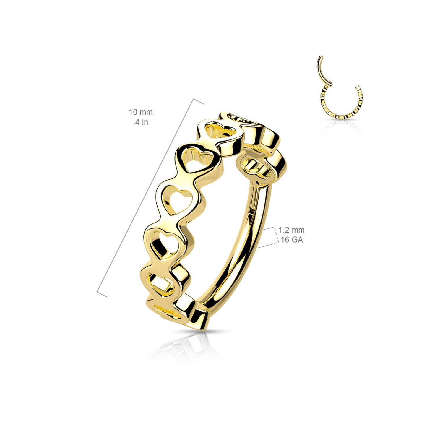 Silver Side Hearts Hinged Clicker Ring 16g | Rook Helix