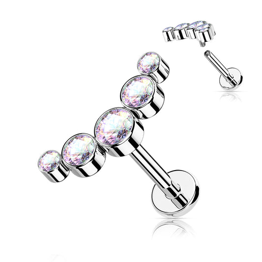 5-Round Gem Bezel Set AB Gem Curved Helix Flat Back Stud 16g