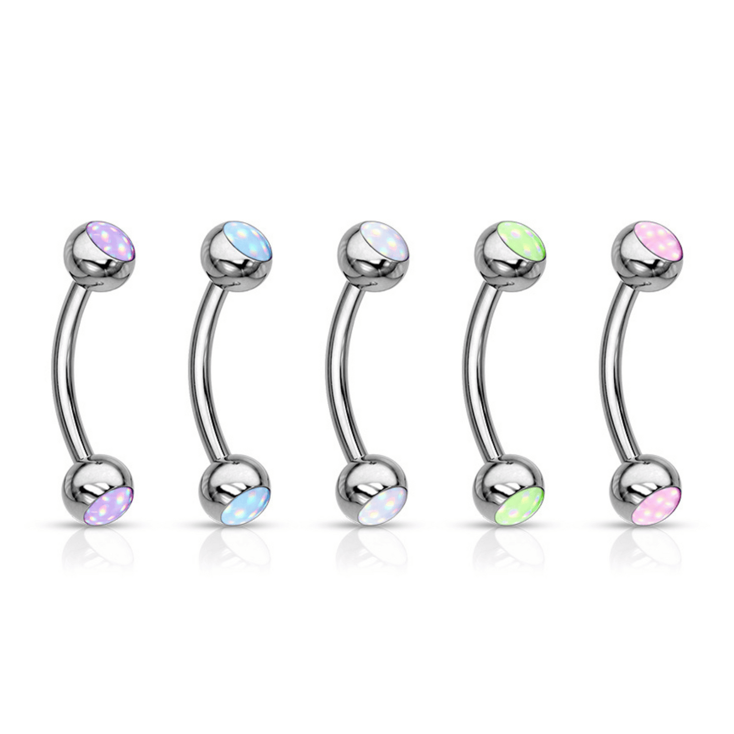 5x Illuminating Stones Silver Steel Curved Barbells 16g Value
