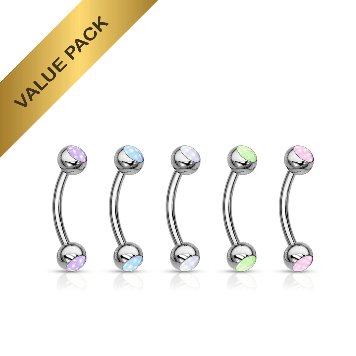 5x Illuminating Stones Silver Steel Curved Barbells 16g Value Pack