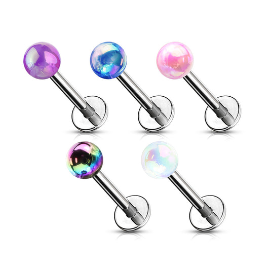 5x Metallic Ball Steel Flat Back Stud 16g