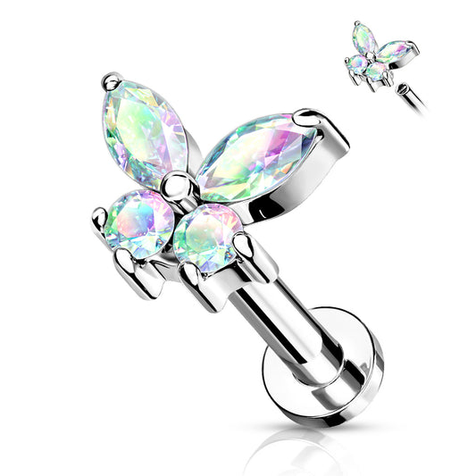 AB Gem Butterfly Internally Threaded Flat Back Stud 16g