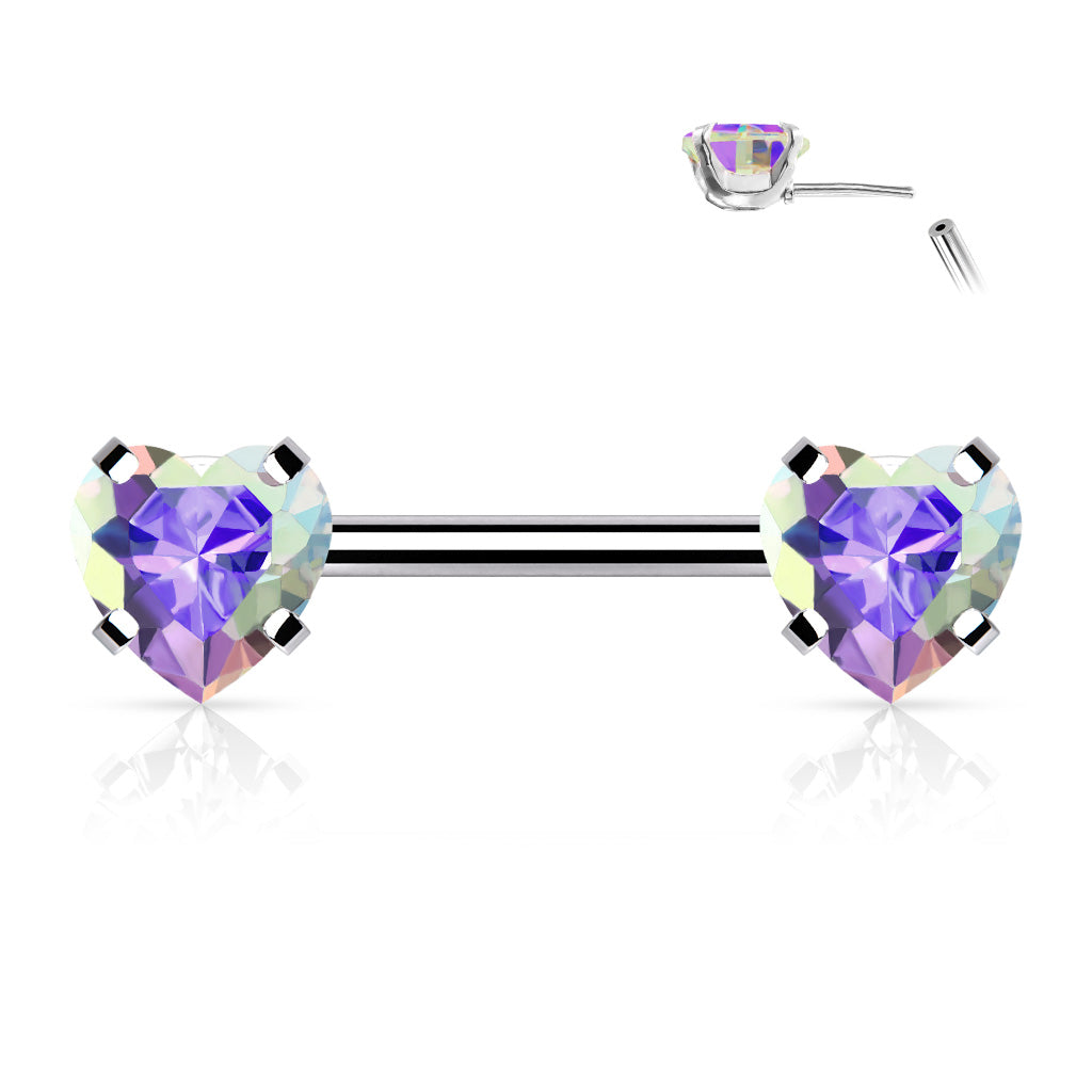 Aurora Borealis Heart Gems Threadless Nipple Bar 14g