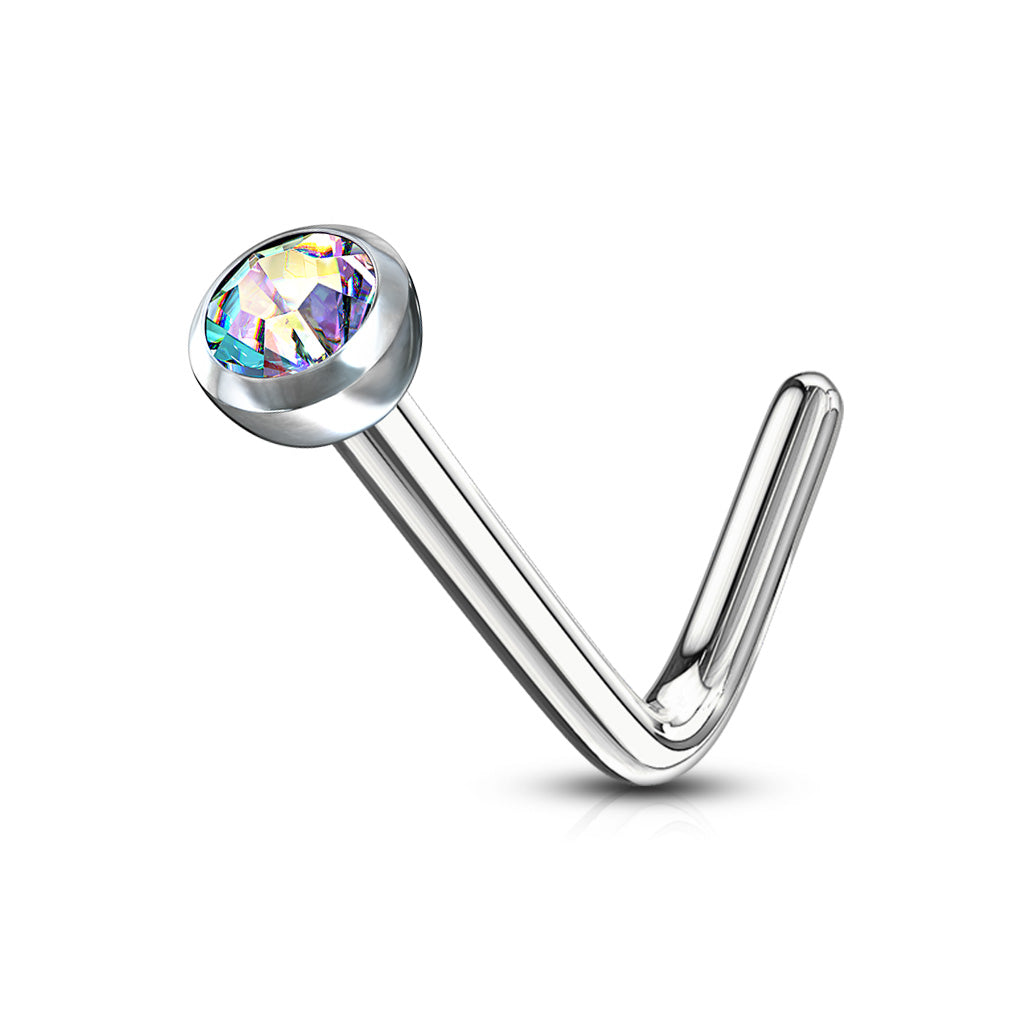 Aurora Borealis Press Fit Gem Steel 'L' Bend Nose Stud