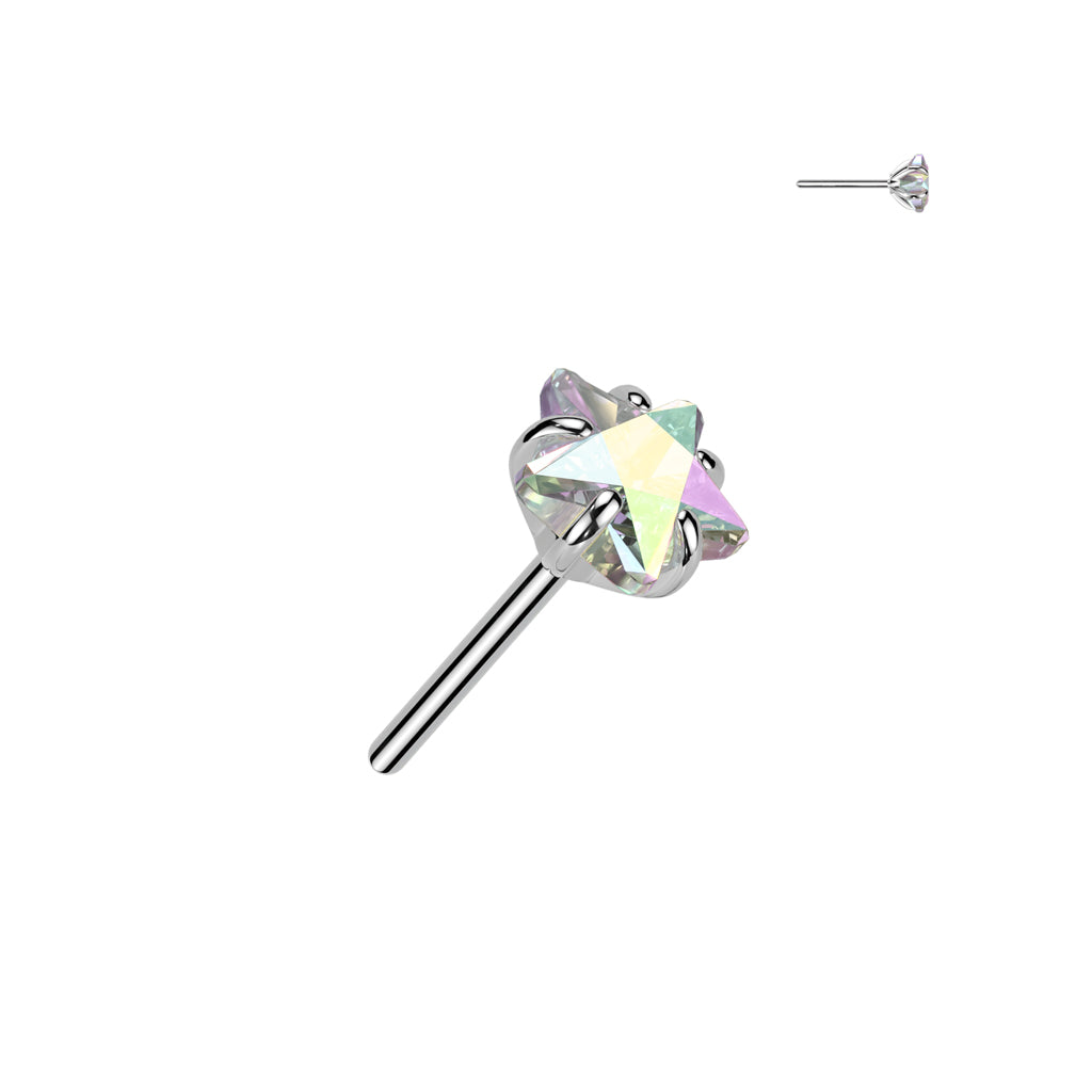 Aurora Borealis prong set gem star push in threadless top