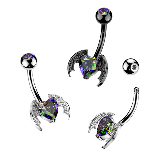 Bat Wing Heart Gem Belly Button Bar 14g range