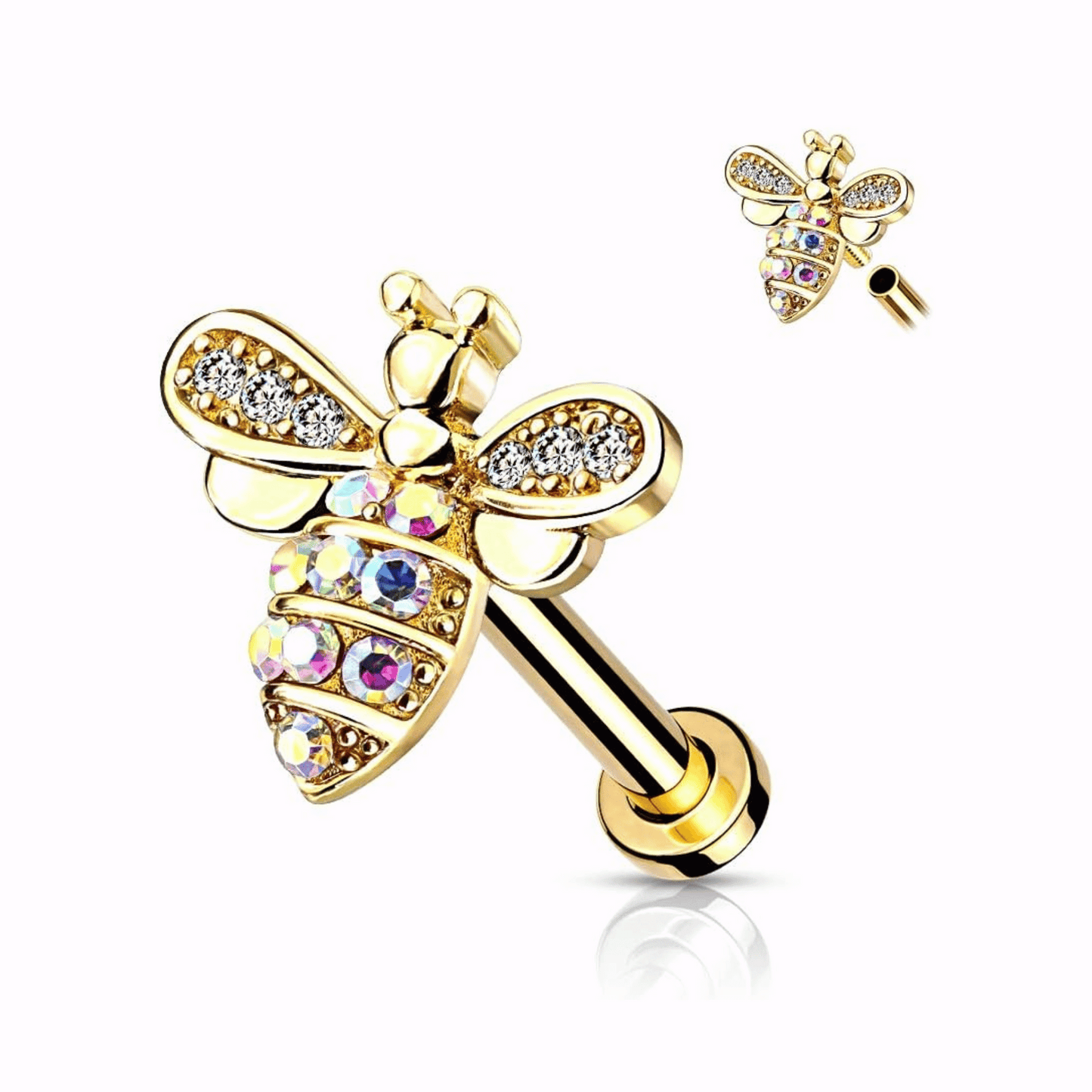 Bee with AB crystals Flat Back Earring gold
