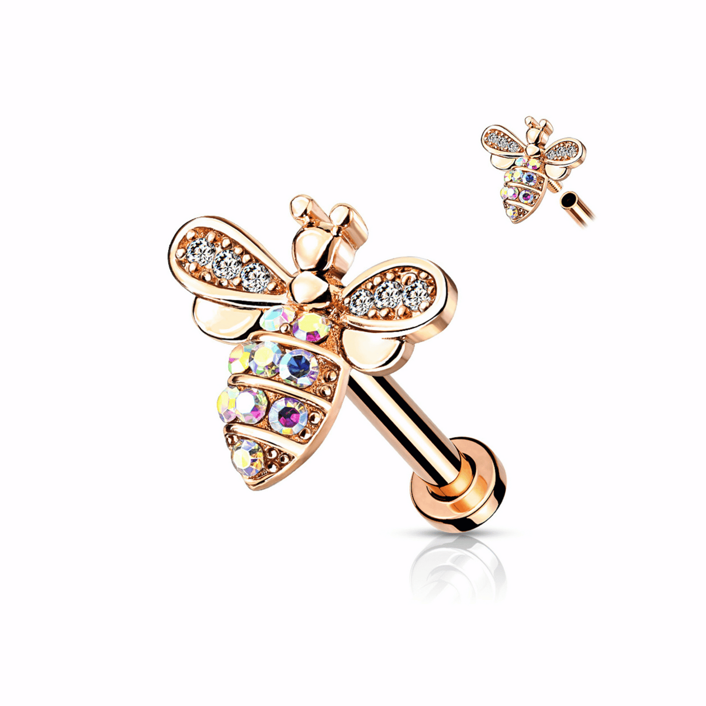 Bee with AB crystals Flat Back Earring rose gold