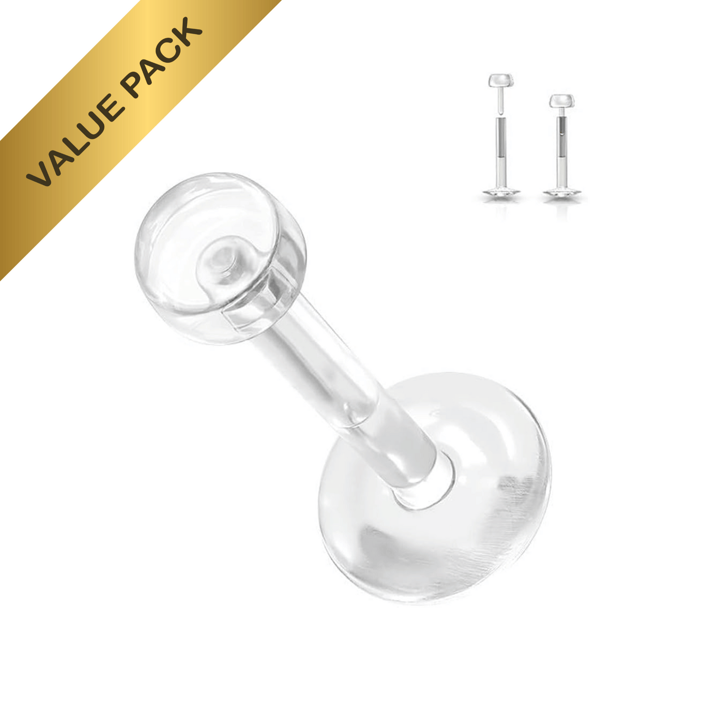 Clear Flexible Flat Back Stud Piercing Retainer 3 Pack