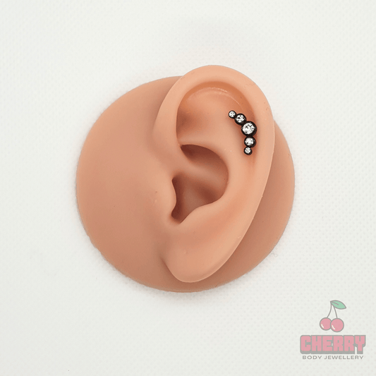 Black 5 Bezel set Curved Flat Back Earring 16g