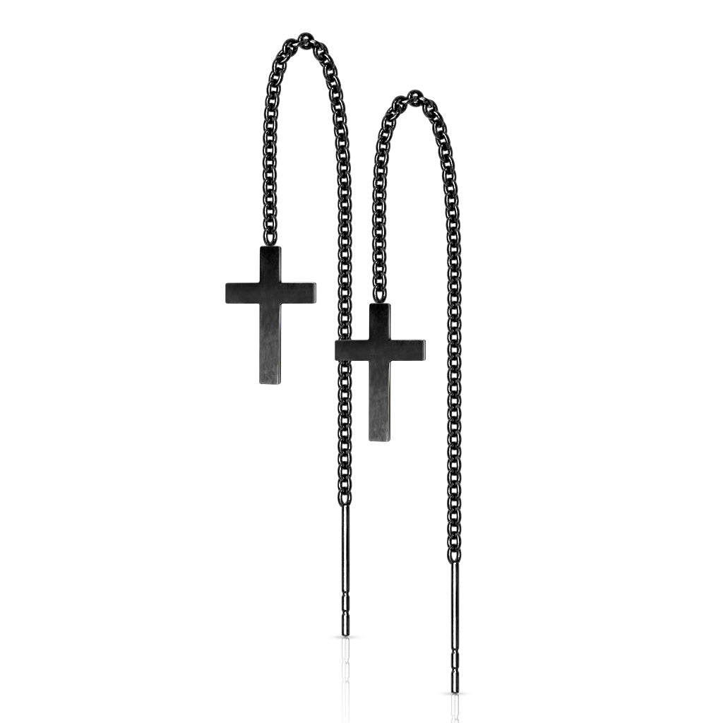 Black Cross Chain Dangle Earrings 20g