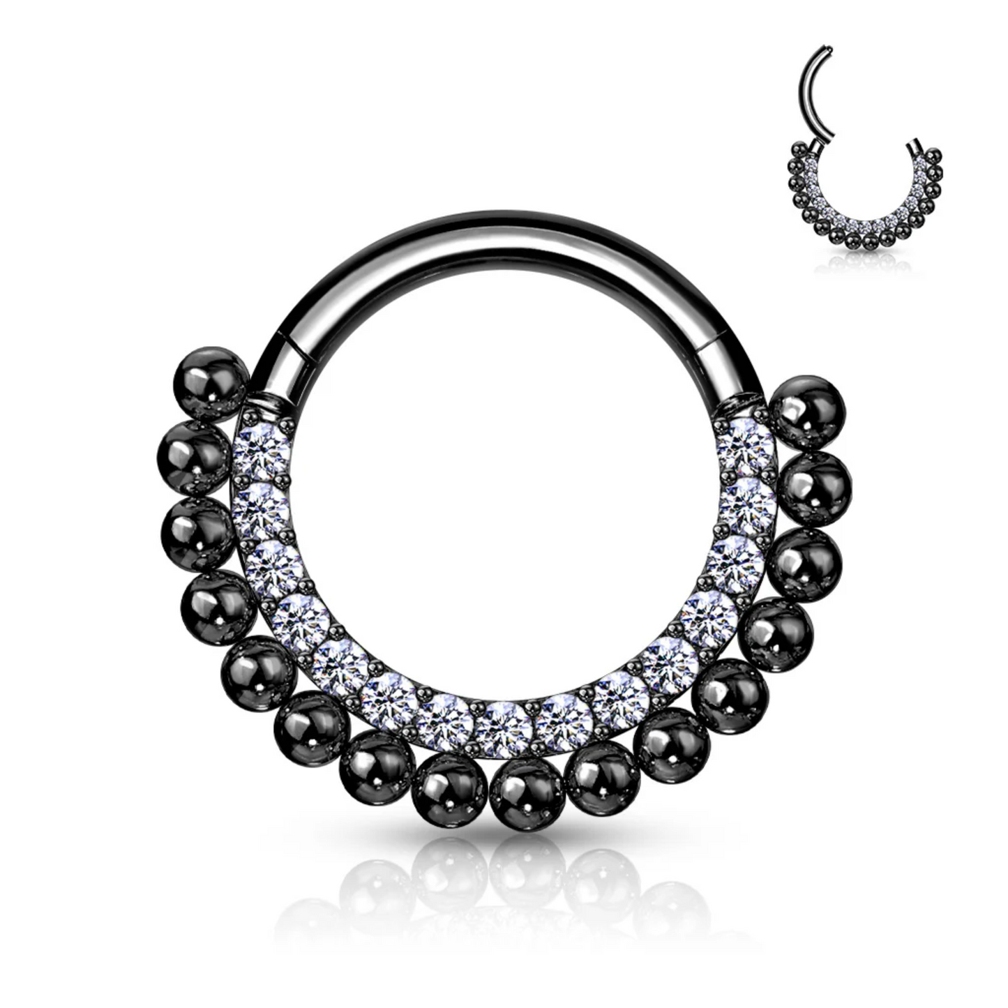 Black Paved Gems and Balls Clicker Ring 16g