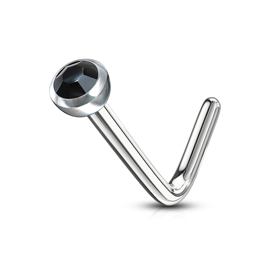 Black Press Fit Gem Steel 'L' Bend Nose Stud