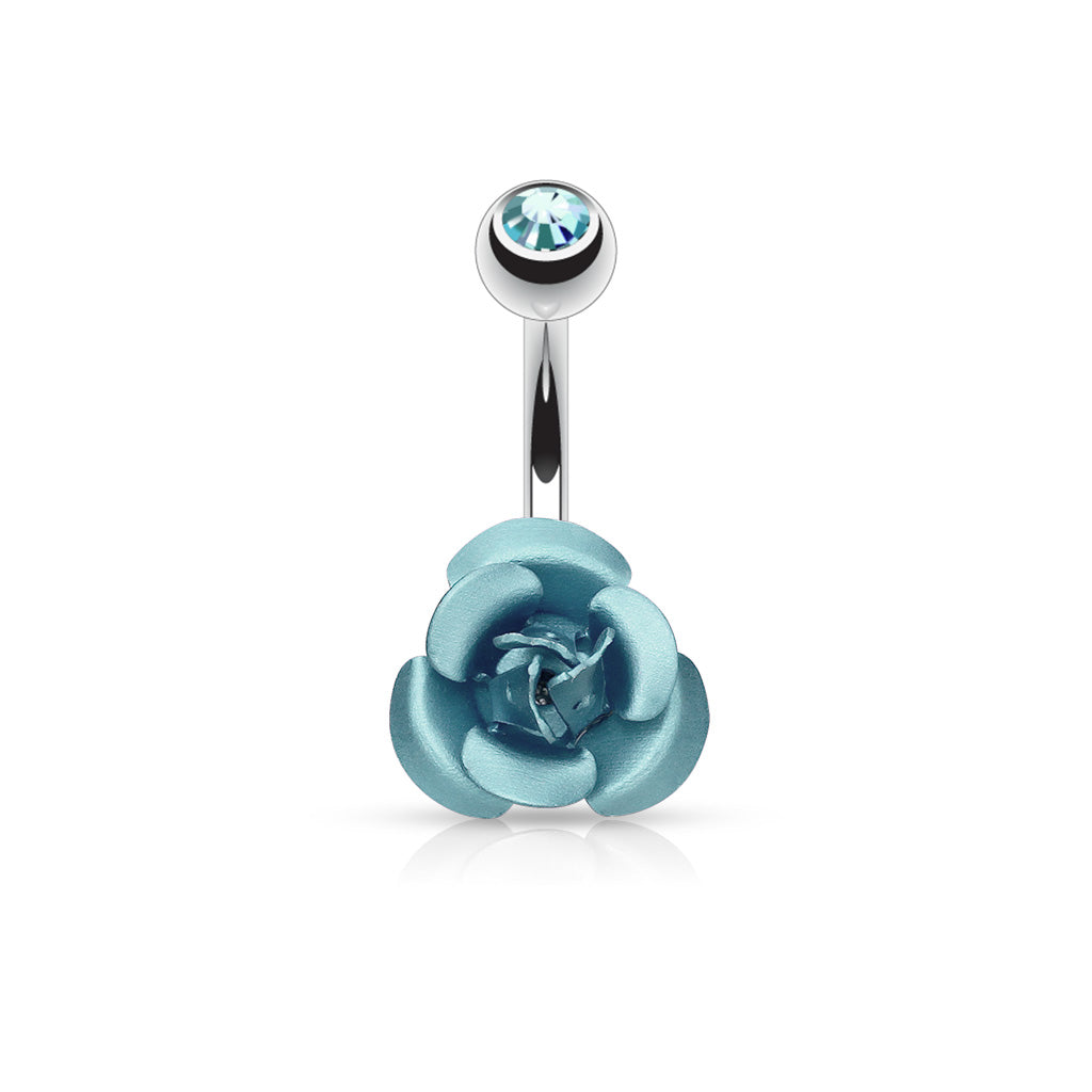Blue Rose Steel Belly Button Bar 14g