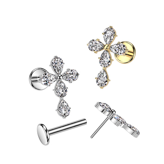 Celtic Gem Cross Threadless Flat Back Stud