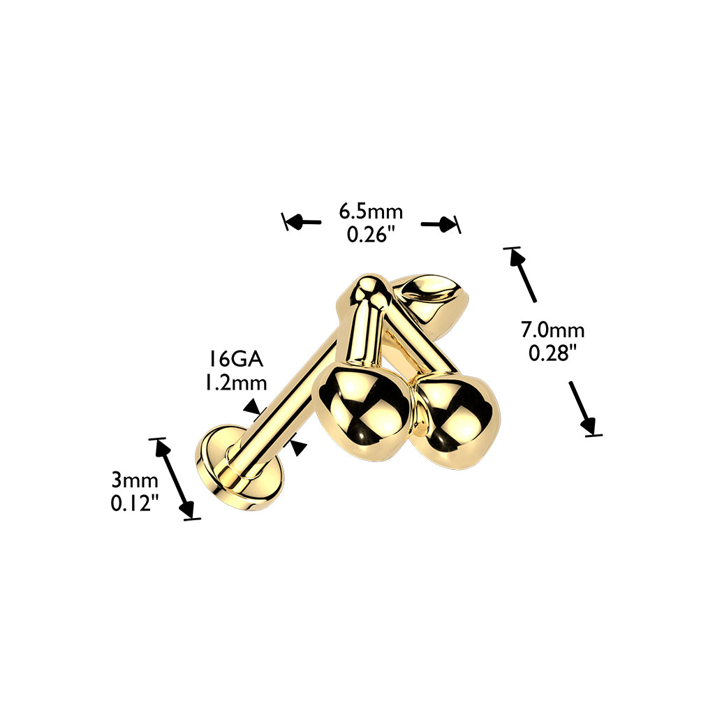 Cherries Flat Back Stud 16g dimensions