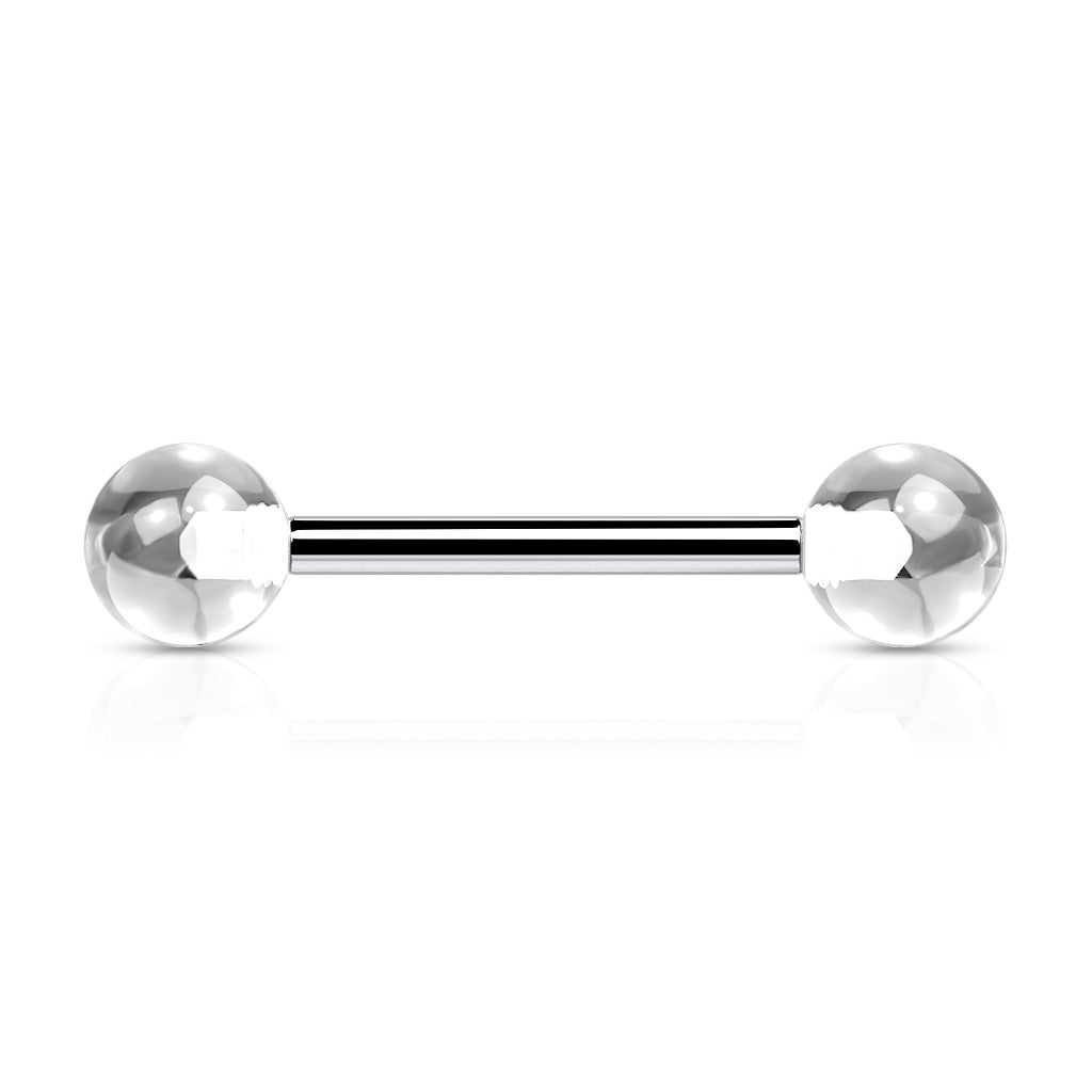 Clear Acrylic Ball Steel Straight Barbell 14g