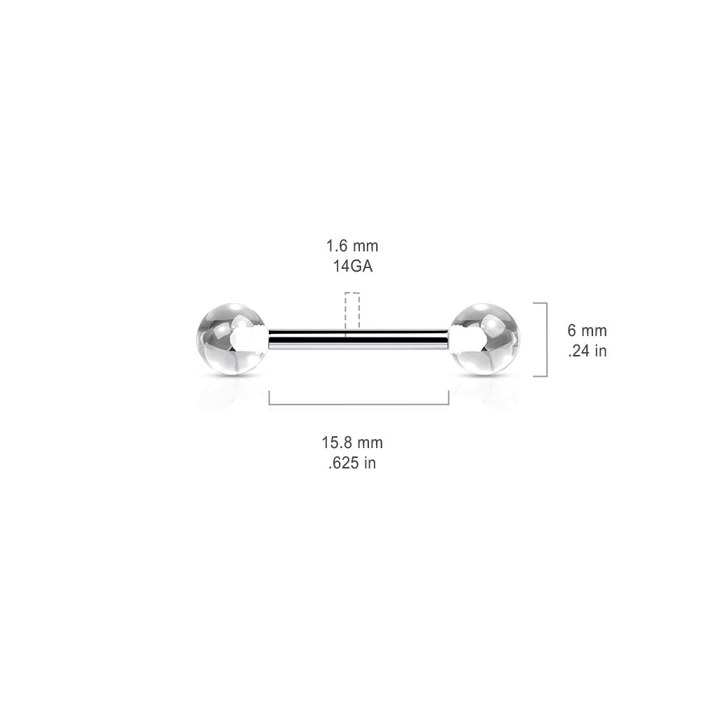 Clear Acrylic Ball Steel Straight Barbell 14g dimensions