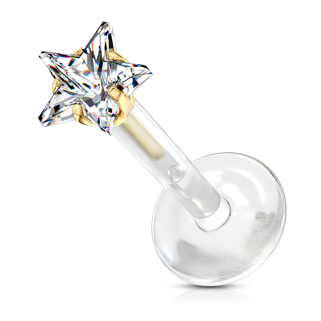 Clear Bioflex Push In Gold Star Gem Top Flat Back Stud