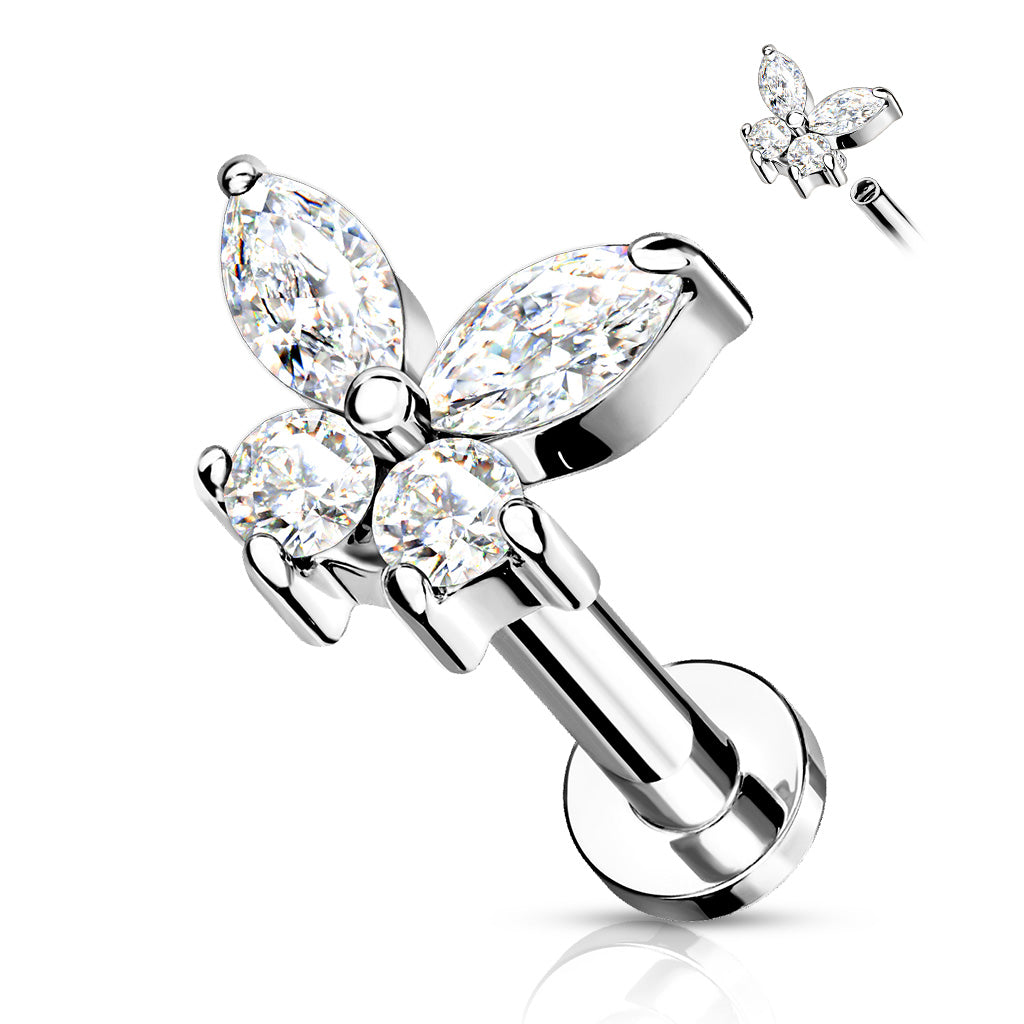 Clear Gem Silver Butterfly Flat Back Stud 16g