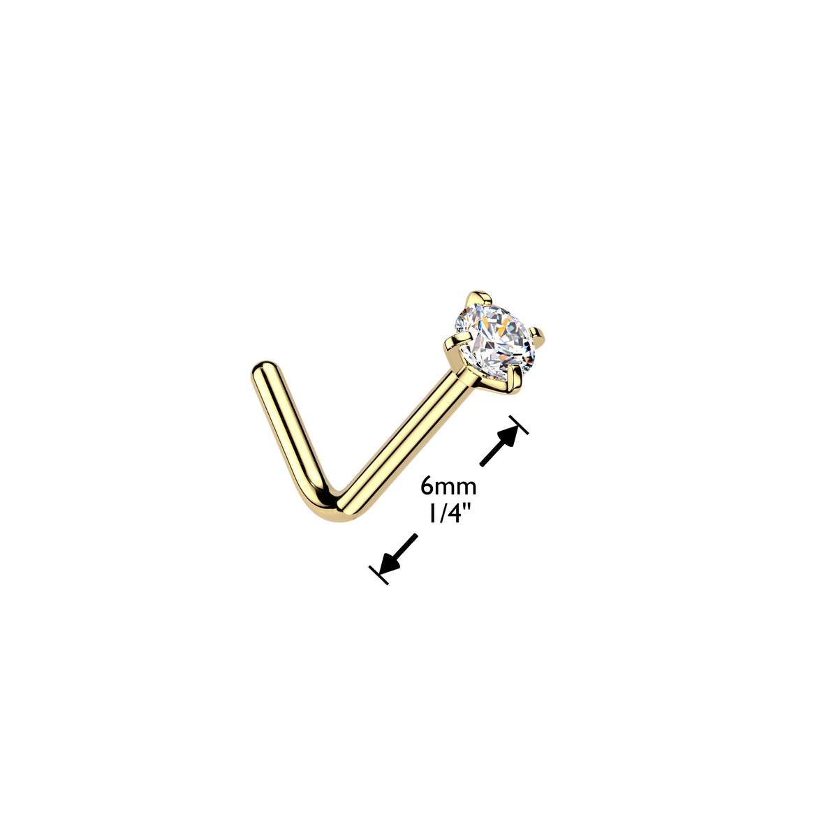 Clear Prong Gem Steel Gold 'L' Bend Nose Stud measurements