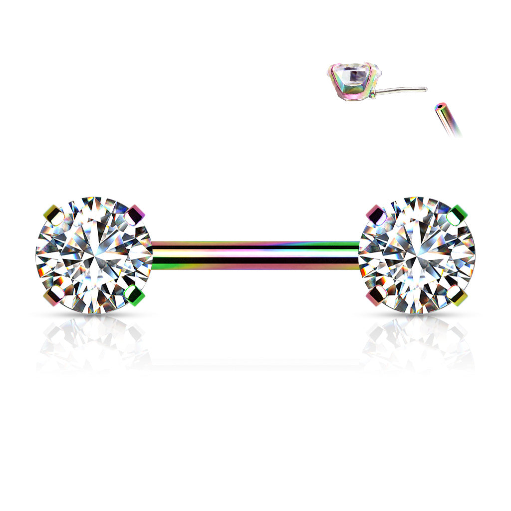 Clear Round Gems Threadless Rainbow Nipple Bar 14g