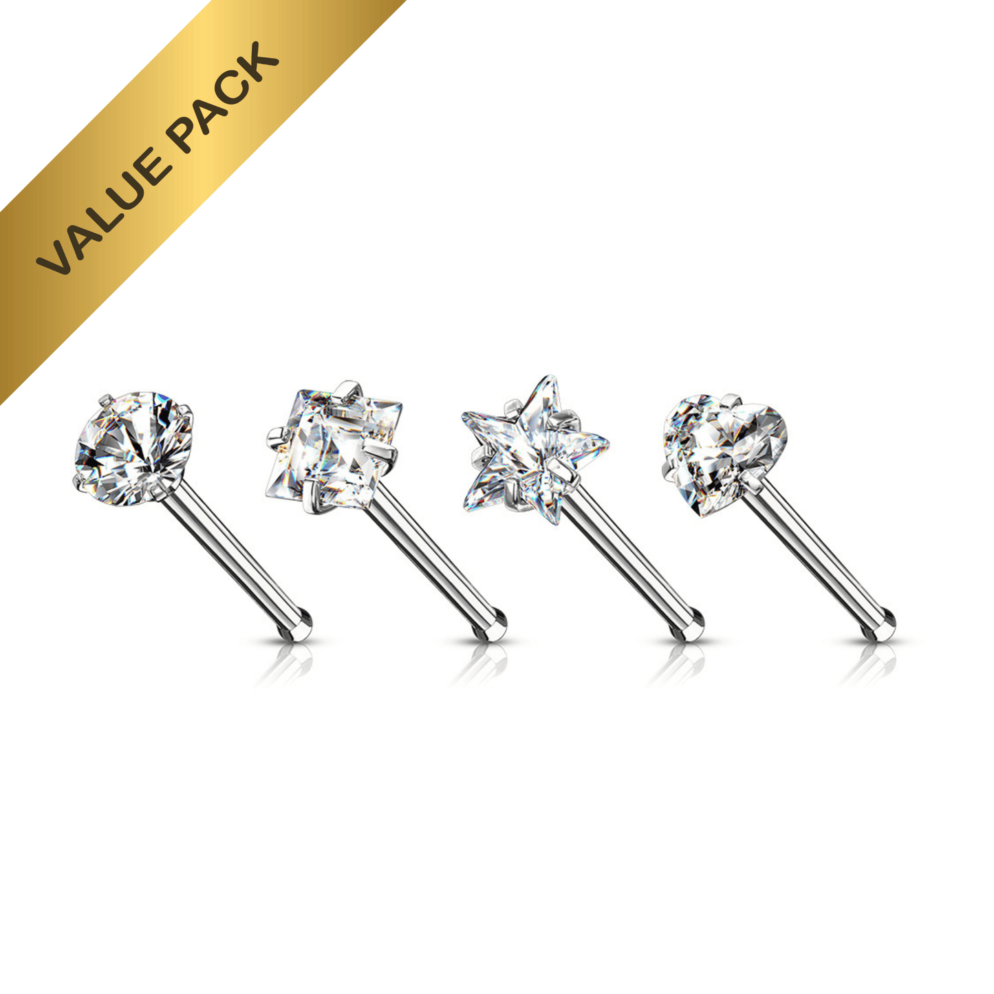 4pc Prong Set Clear Gem Nose Piercing Pin Studs 20g