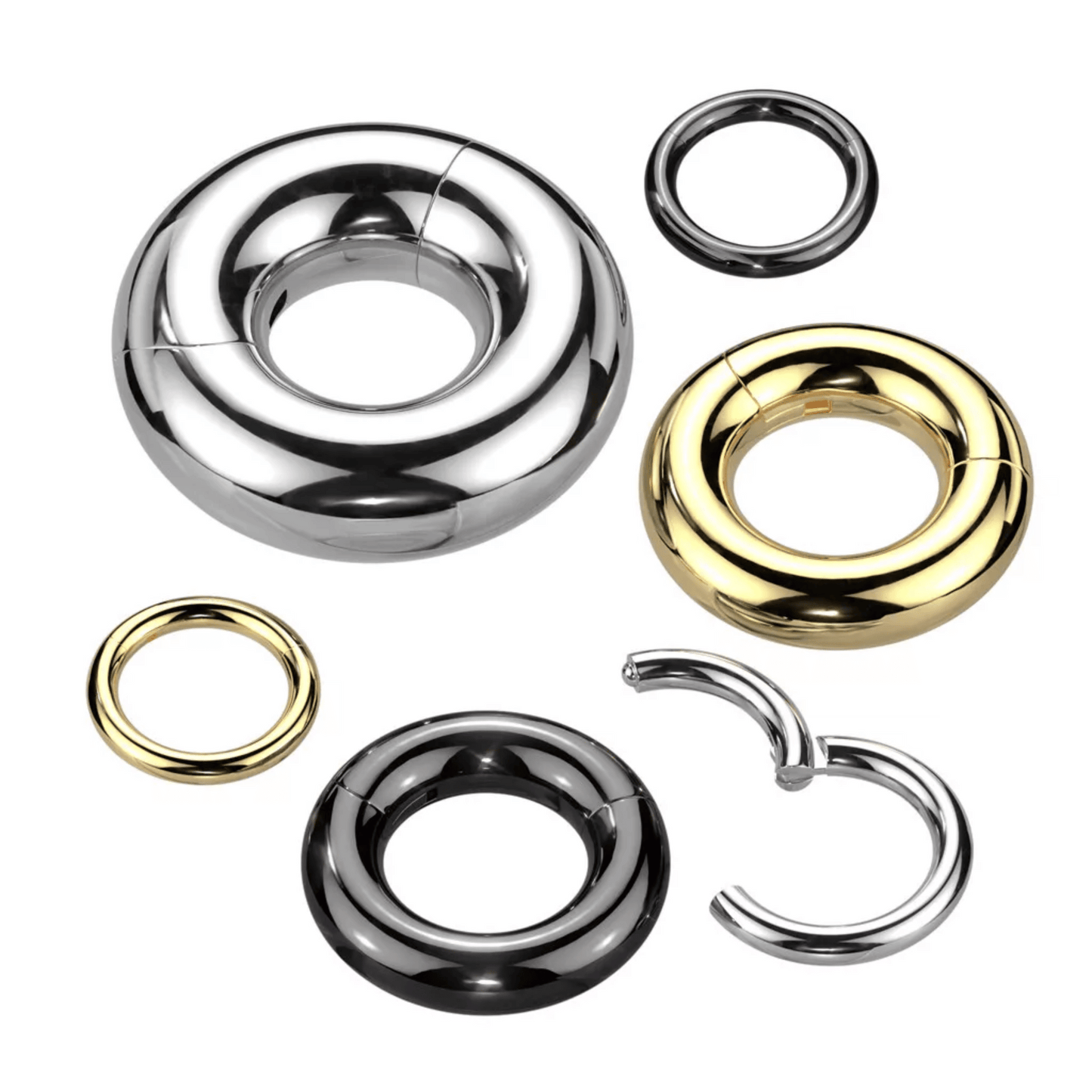 Titanium Silver Hinged Clicker Ring Large Gauge 12g-00g