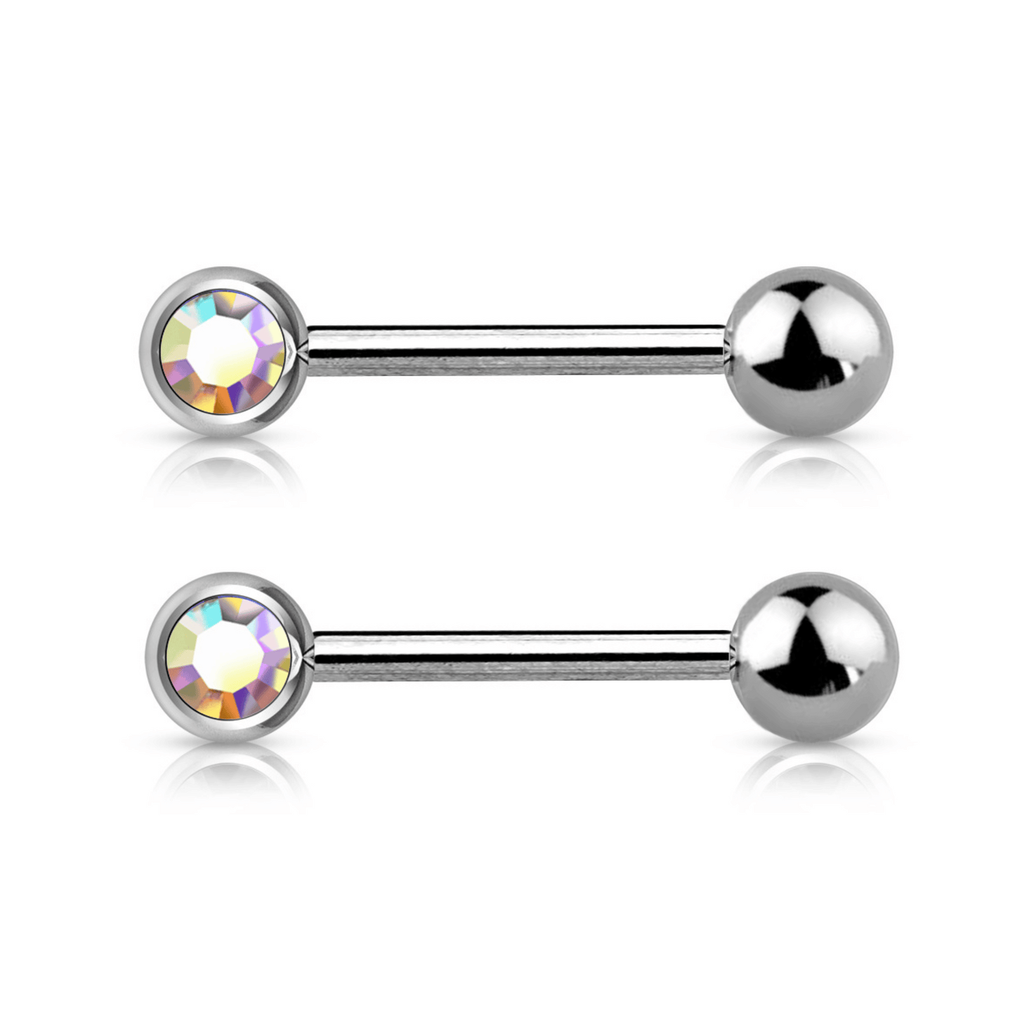 PAIR Front Facing Single AB Gem Straight Nipple Bars
