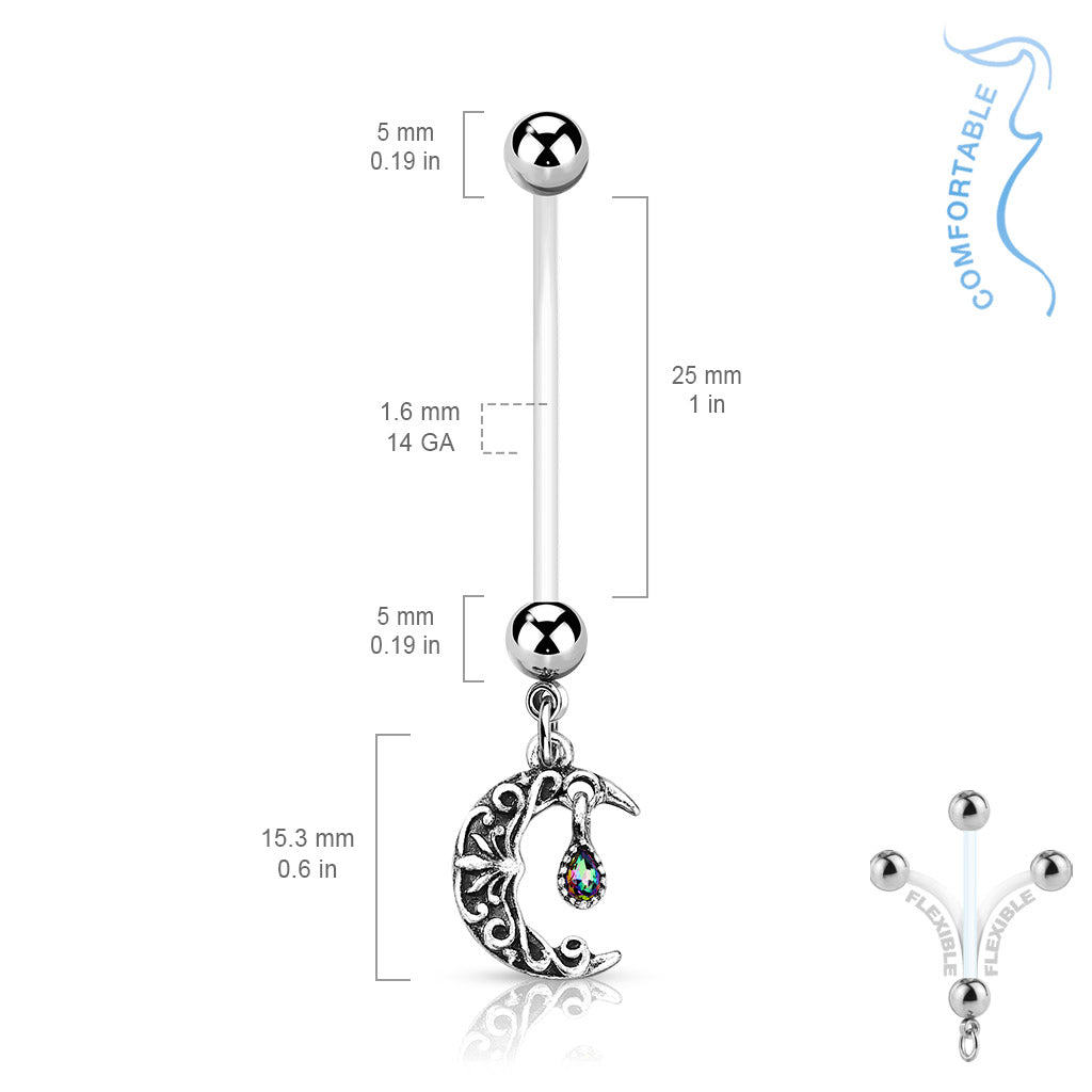 Crescent Moon Dangle Flexible Pregnancy Belly Button Retainer dimensions