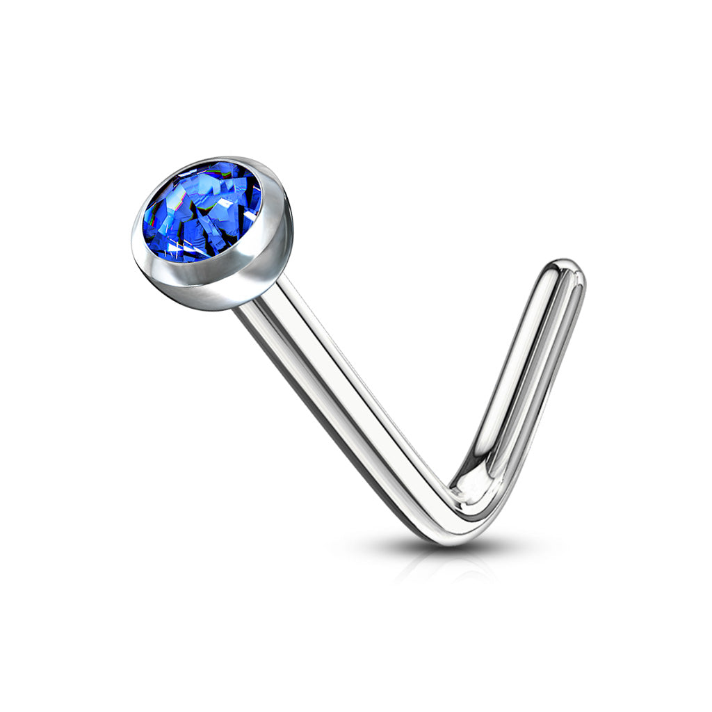 Dark Blue Press Fit Gem Steel 'L' Bend Nose Stud