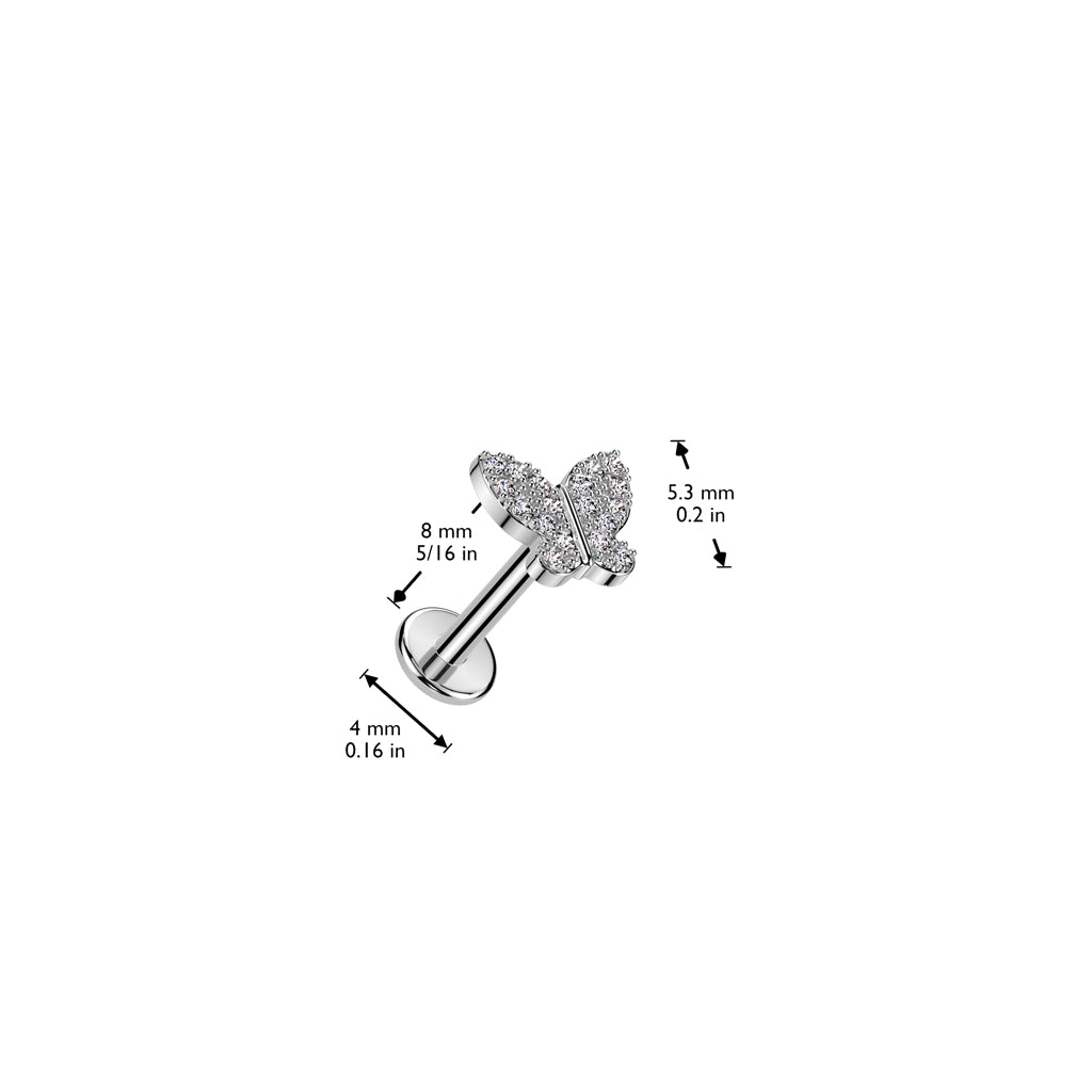 Dimensions CZ Butterfly Threadless Flat Back Stud 18g-16g