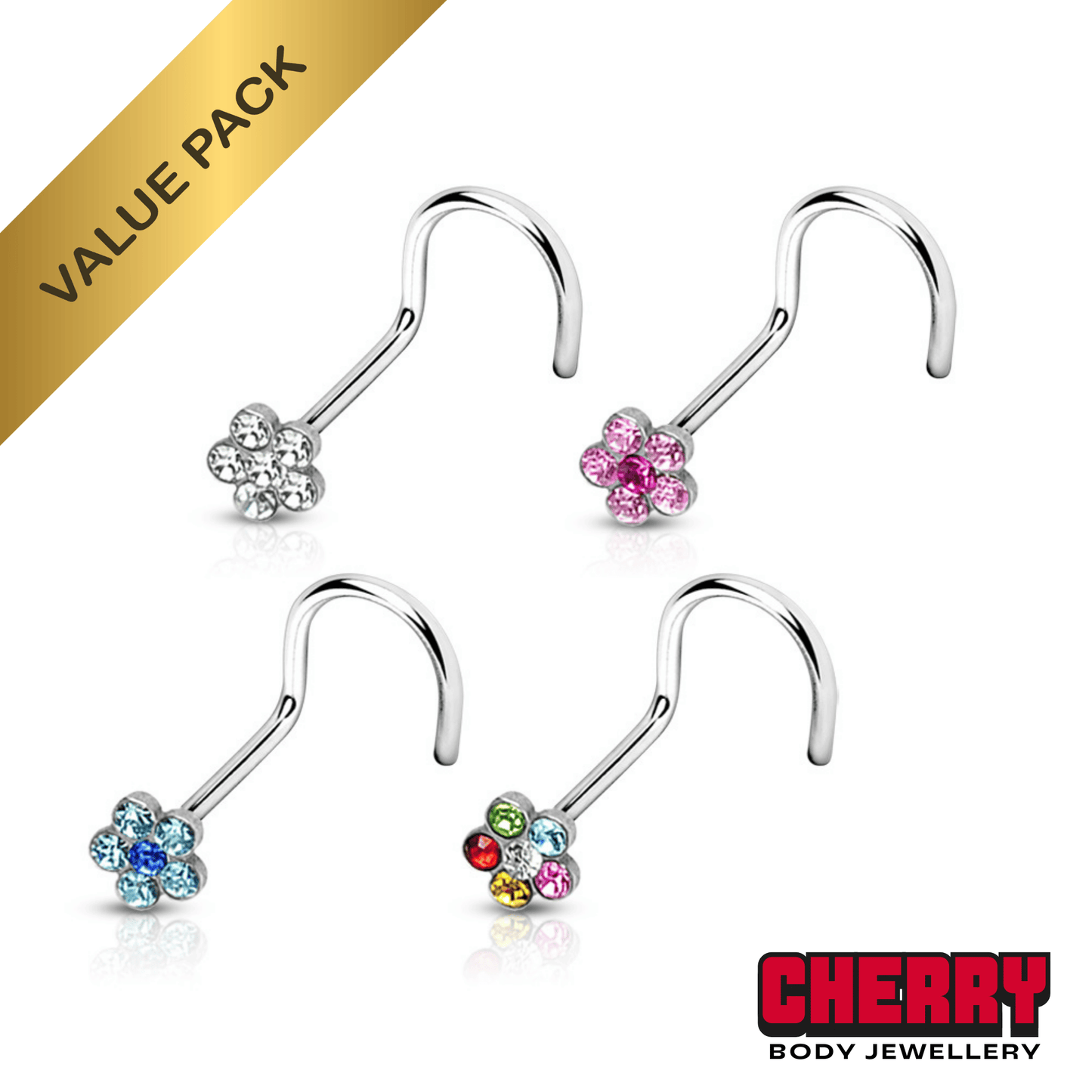 Flower Gem Nose Screws Value Pack