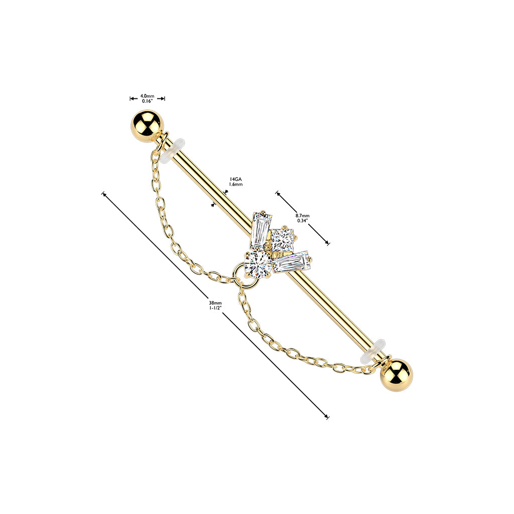 Gem Double Chain Industrial Barbell 14g dimensions