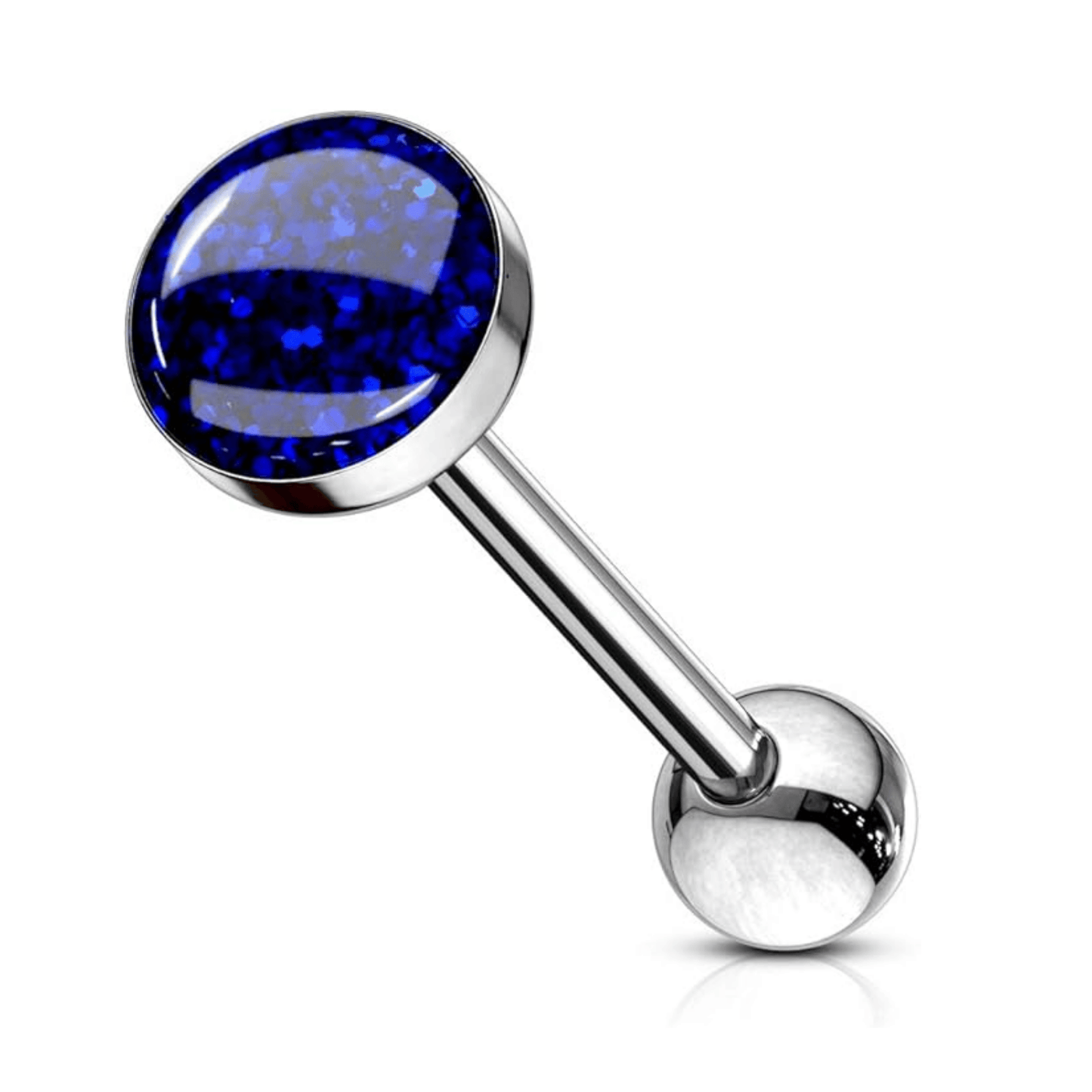 Glitter Sparkle Epoxy Top Tongue Barbell Dark Blue