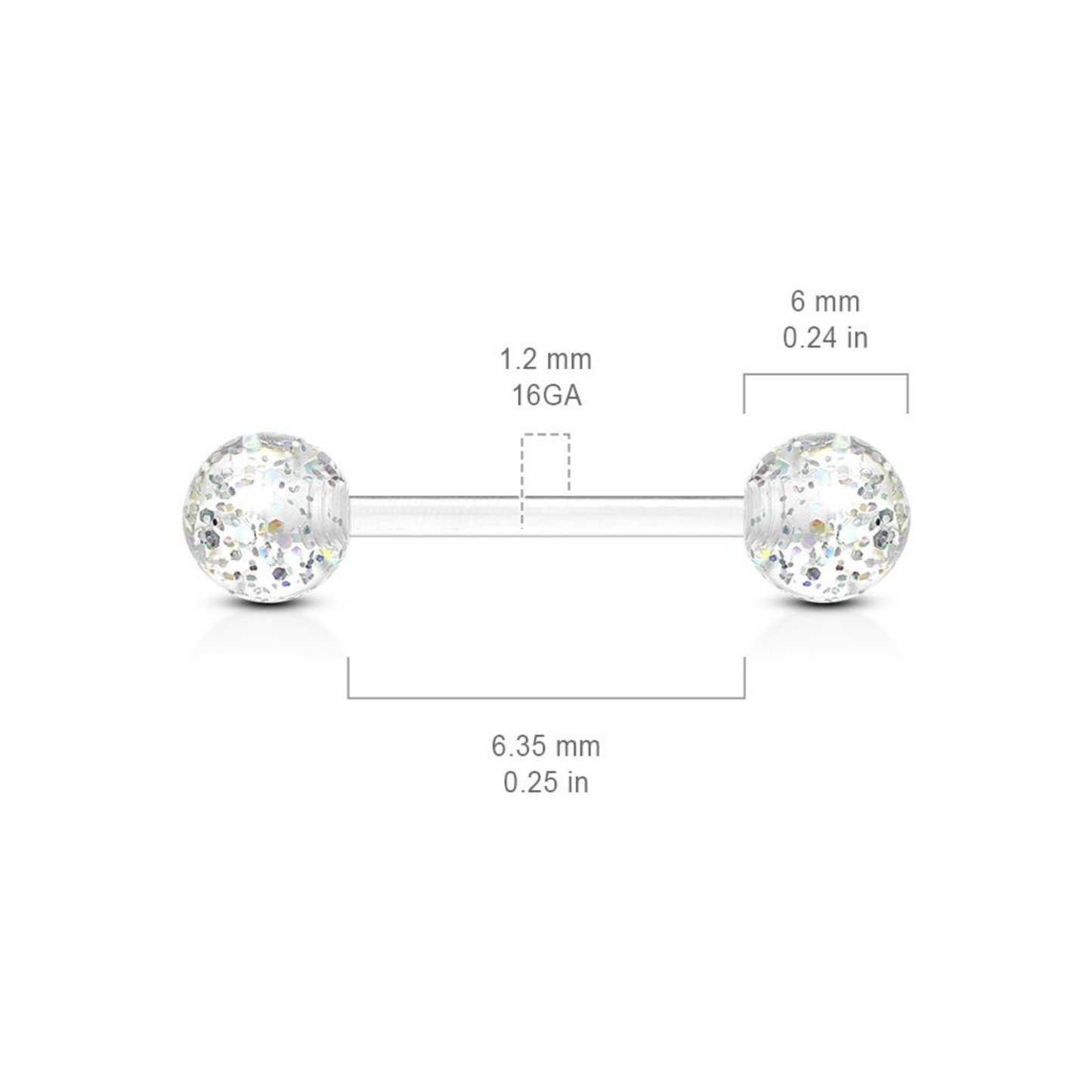 Glitter ball bioflex bar clear dimensions
