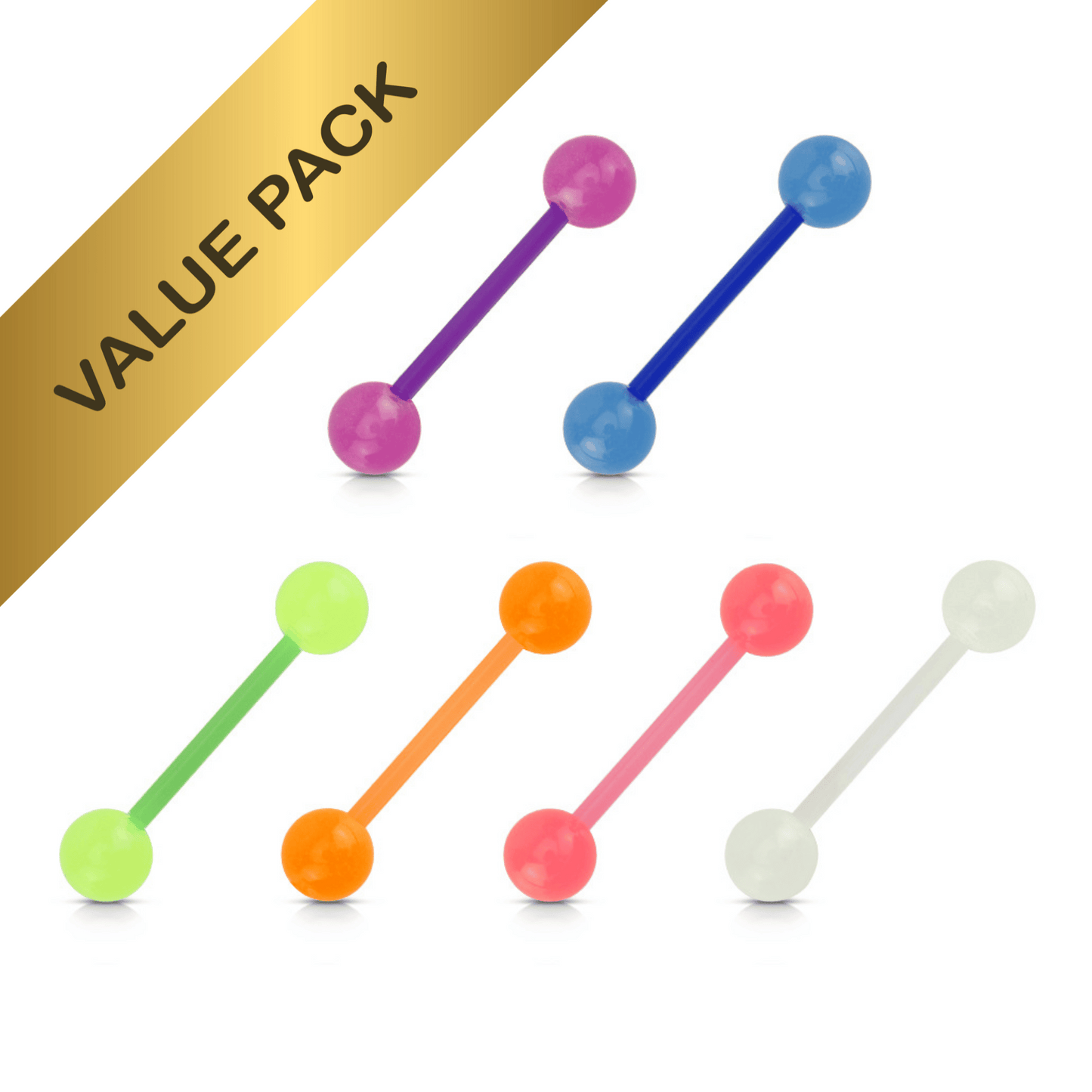 Glow in the Dark Acrylic Ball BioFlex Tongue Nipple bars Value Pack