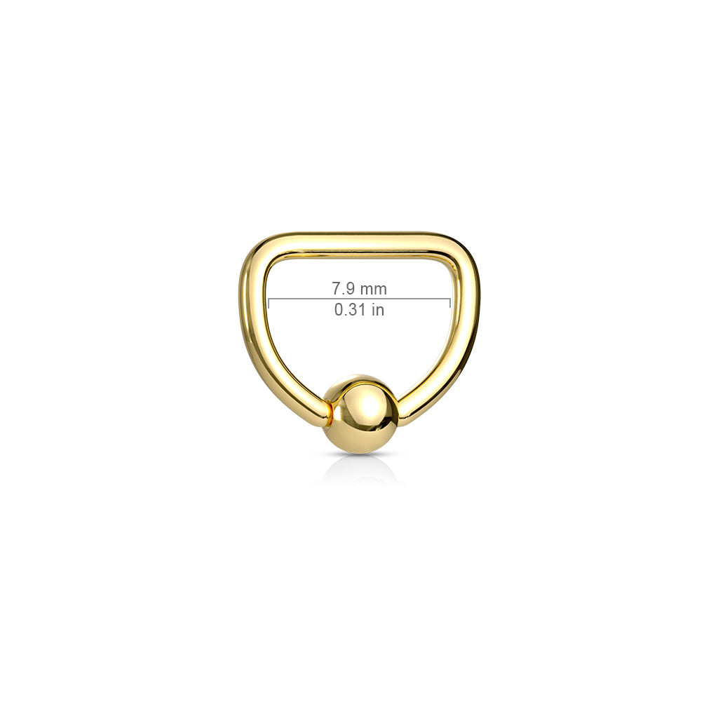 Gold D Shaped Captive Bead Ring 16g dimensions