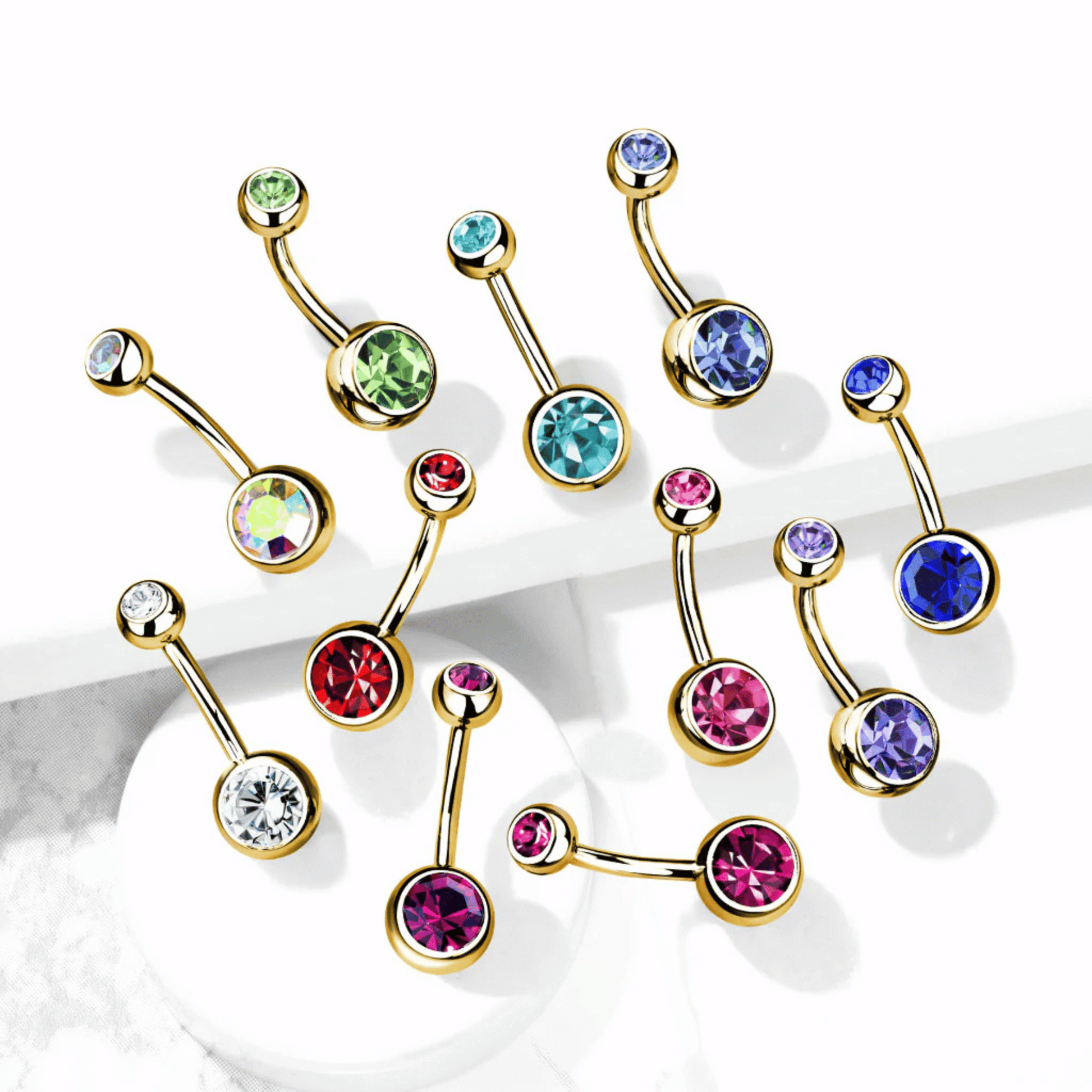 Gold Double Clear Gem Navel Bar