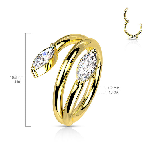 Gold Double Vine Marquise Gem Hinged Segment Ring Dimesions