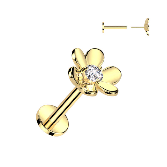 Gold Flower Threadless Flat Back Stud 16g