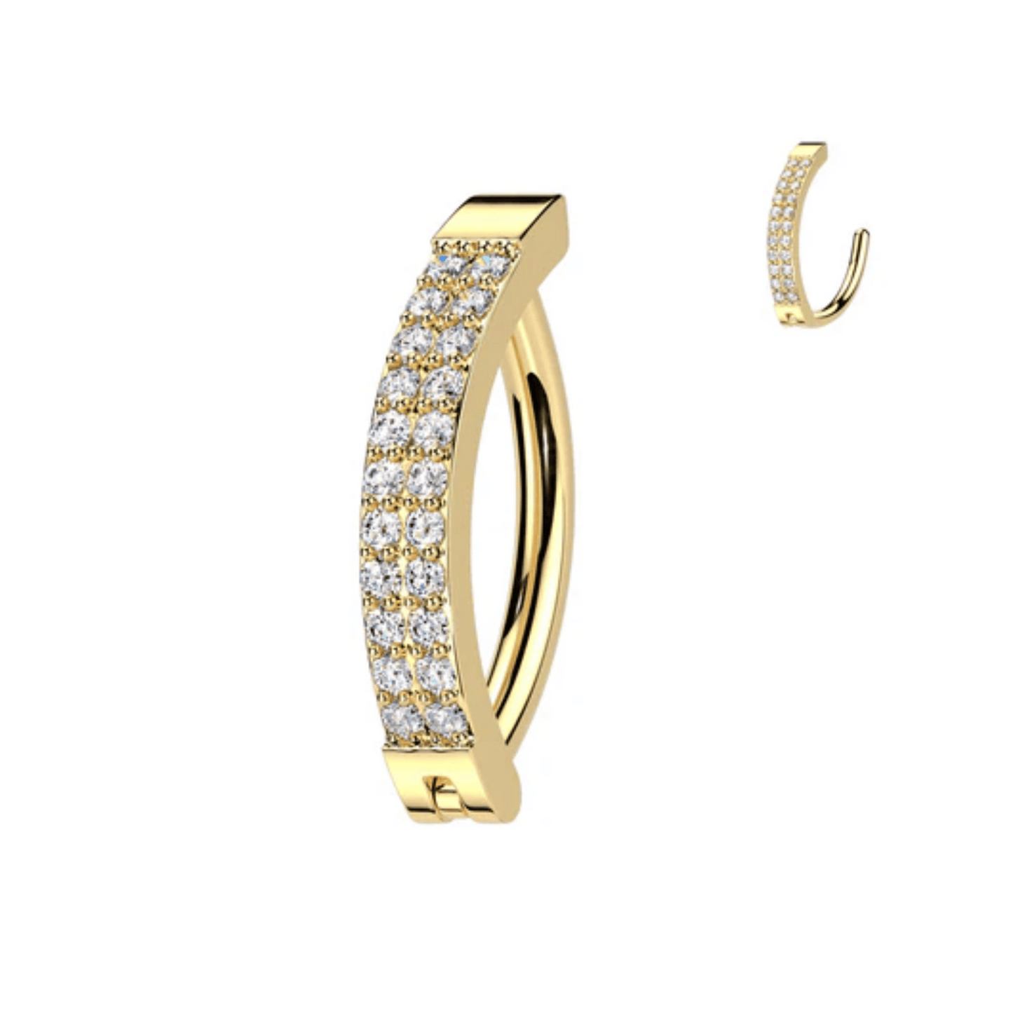 Gold Hinged Clicker Belly Button Bar With Double Paved Gems