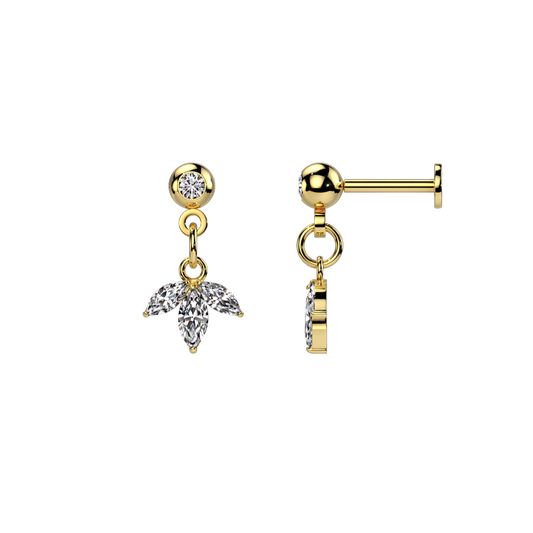 Gold Marquise Gem Dangle Threadless Flat Back Stud 18g-16g