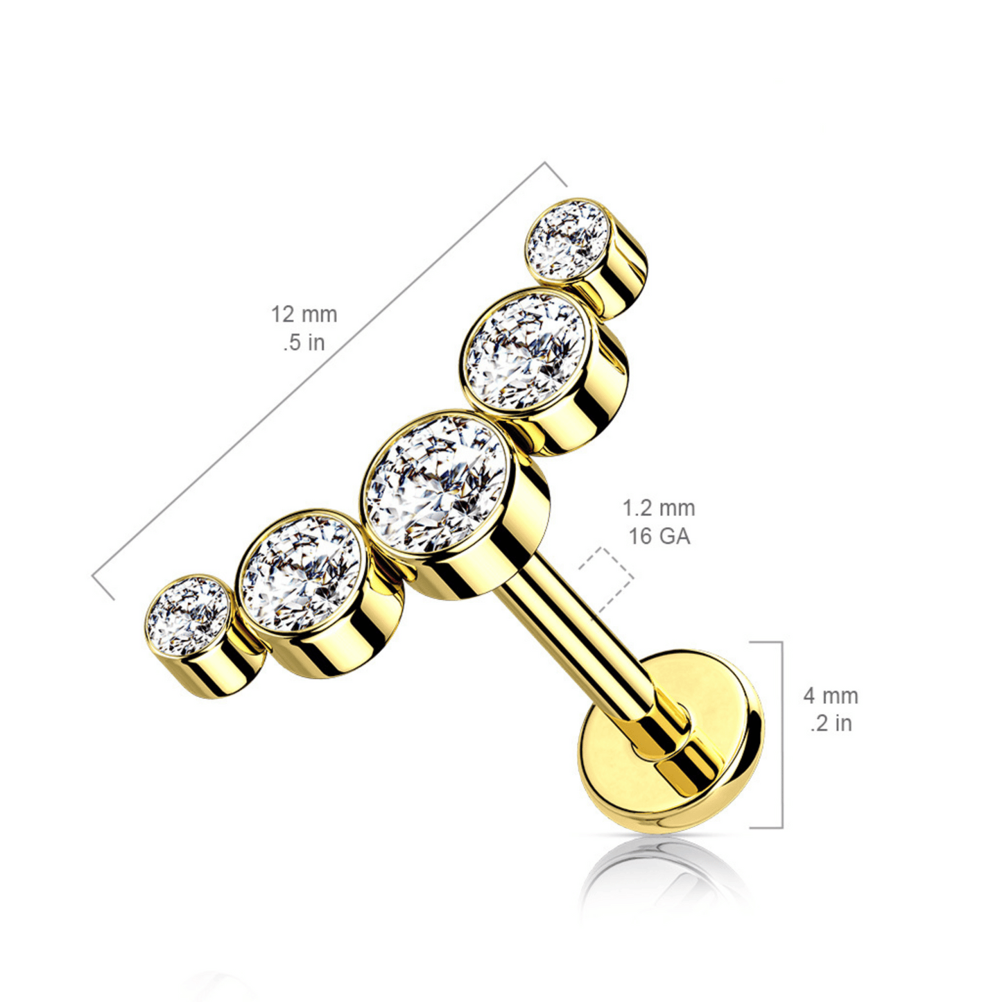 Gold PVD 5 bezel flat back stud dimensions