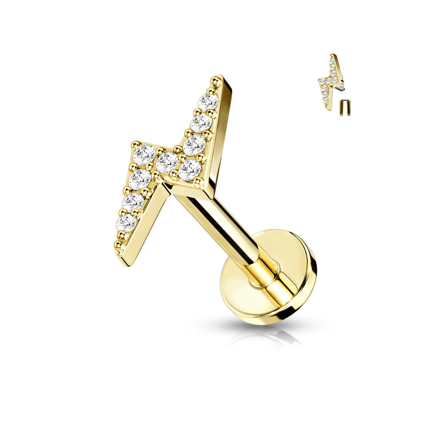Gold PVD Paved Gem Lightning Bolt Flat Back Stud