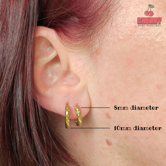 Gold Stainless Steel Hammered Huggie Hoop Earrings sizing