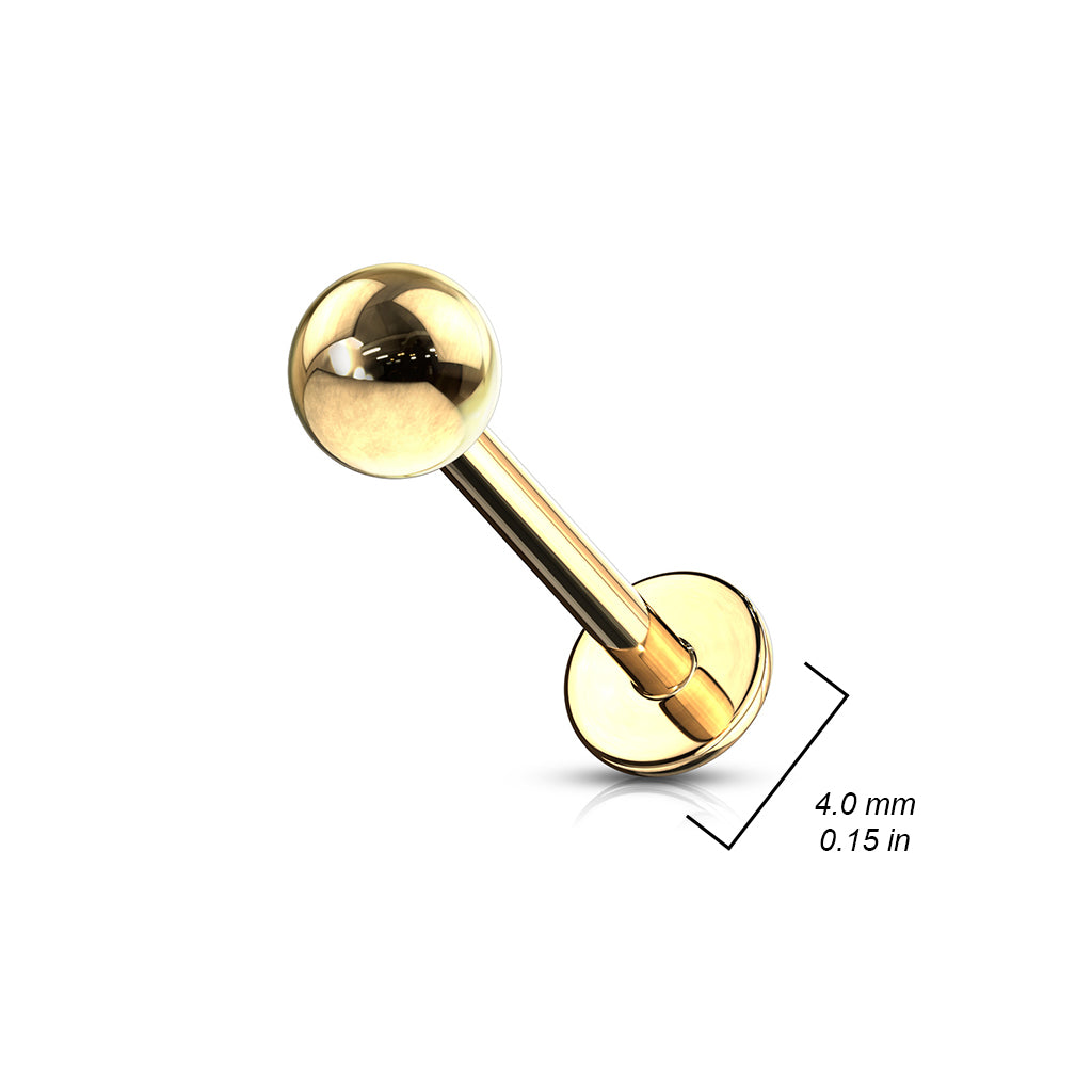 Gold Titanium IP Flat Back Stud Bar with Ball dimensions