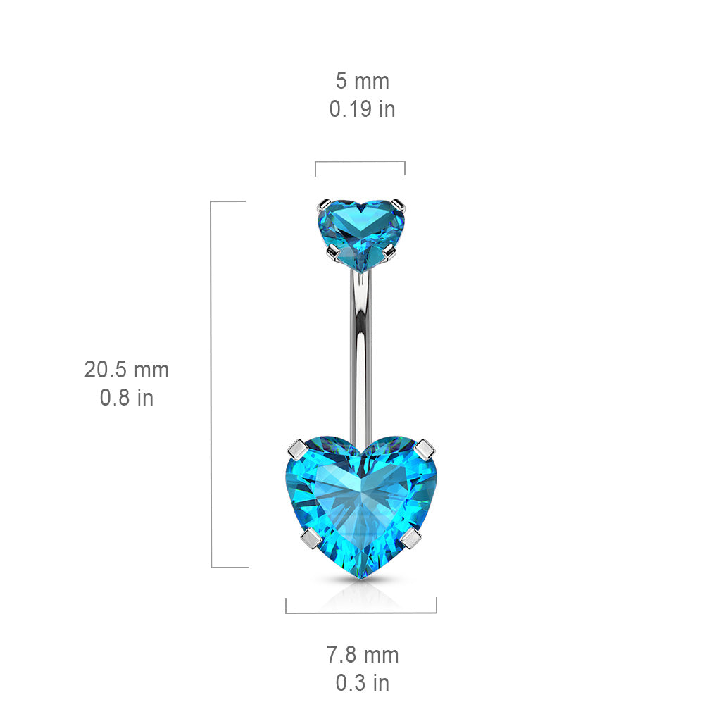 Heart Clear Gem Silver Internally Threaded Belly Button Bar dimensions