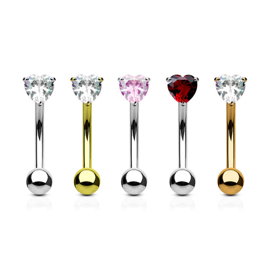 Heart Prong Gem Curved Barbell 16g
