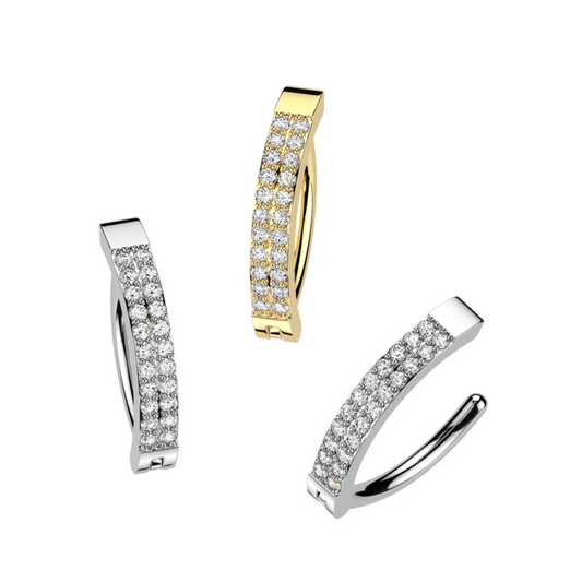 Hinged Clicker Belly Button Bar With Double Paved Gems